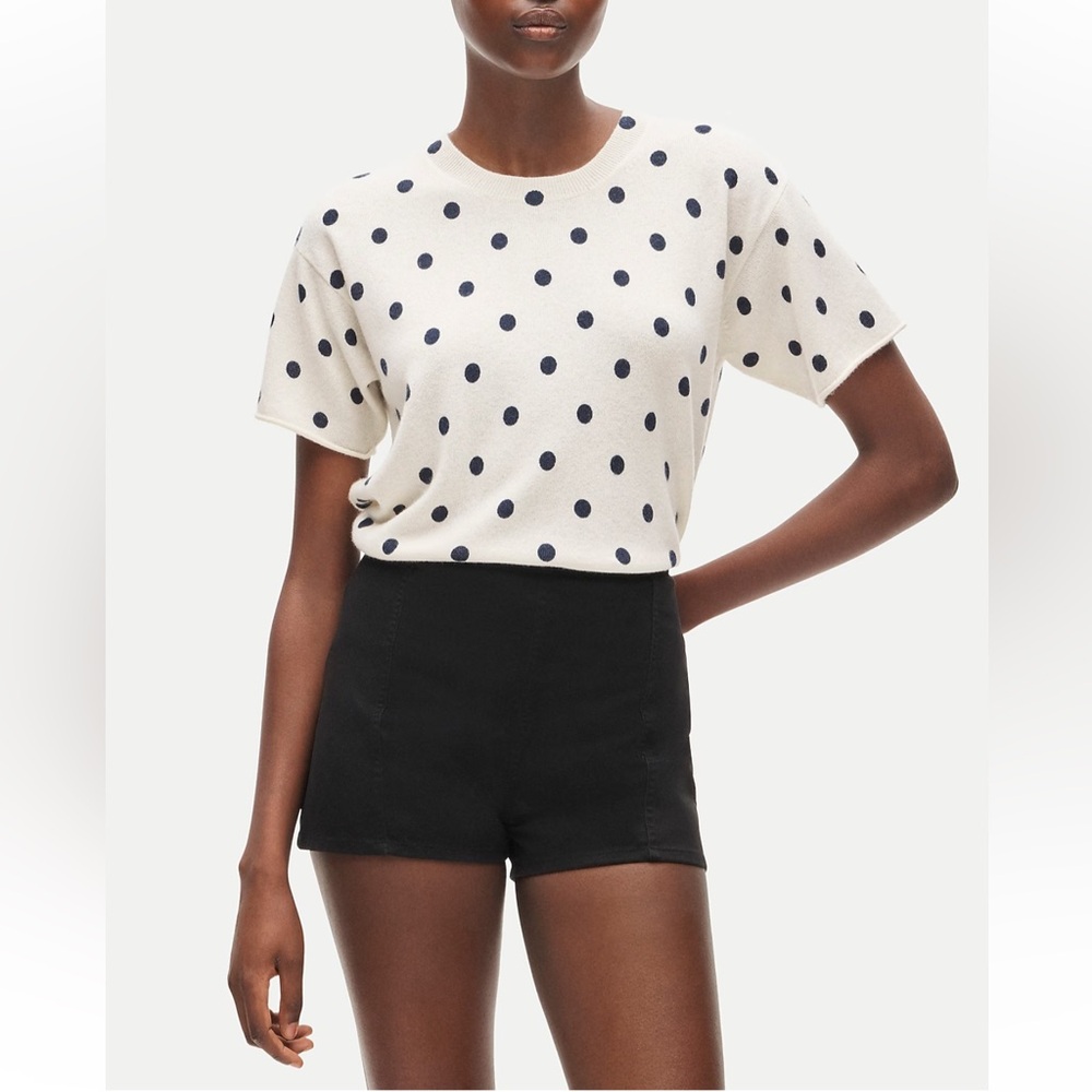 J. Crew Cashmere relaxed T shirt ivory Black Women's Shorts sleeves size XS NEW
